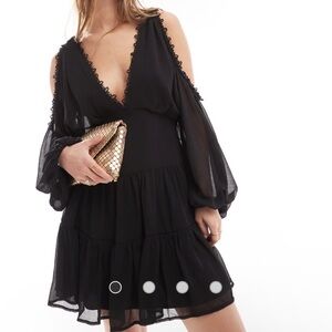 ASOS Black Cold Shoulder Long Sleeve Cold-Shoulder Dress